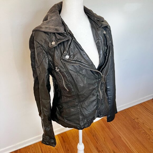 FREE PEOPLE Cleo Vegan Faux Leather Moto Hooded Jacket | Size 10 | Black - Picture 2 of 16